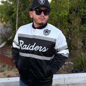 Mitchell & Ness Black and White Raiders Bomber Jacket